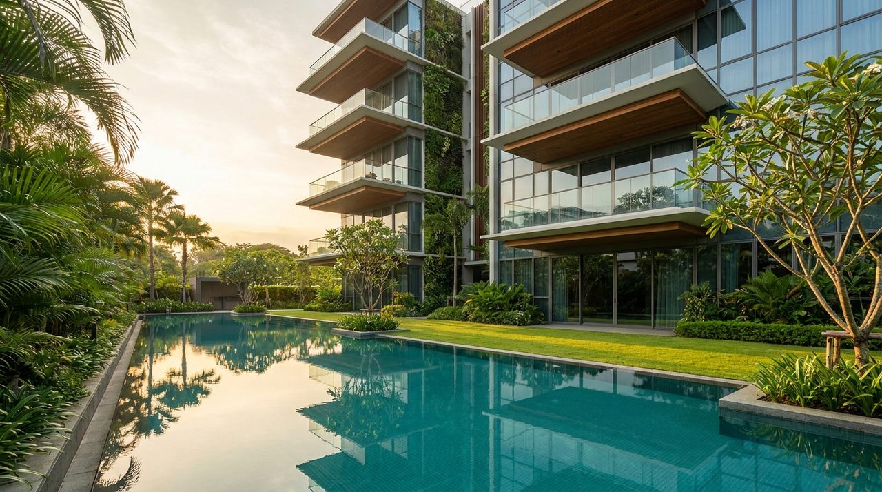 Exterior of a modern Singapore condominium